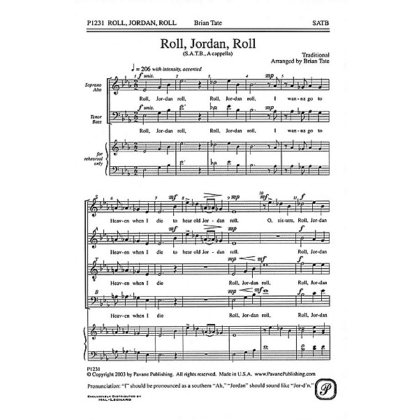 Pavane Roll, Jordan, Roll SATB a cappella arranged by Brian Tate