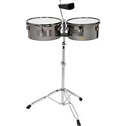 Open Box Sound Percussion Labs Baja Percussion Set of Timbales with Cowbell and Adjustable Stand Level 2 13 and 14 in., Black Chrome 190839704221