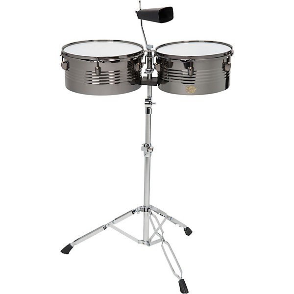 Open Box Sound Percussion Labs Baja Percussion Set of Timbales with Cowbell and Adjustable Stand Level 2 13 and 14 in., Bl...