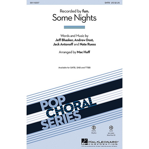 Hal Leonard Some Nights (TTBB) TTBB by fun. Arranged by Mac Huff