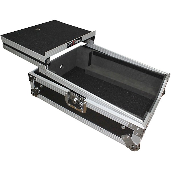 ProX XS-M12LT ATA Style Flight Road Case with Wheels and Sliding Laptop Shelf for 12 in. DJ Mixers Black/Chrome