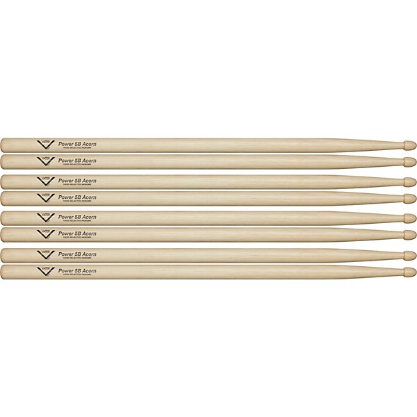 Vater Power 5B Acorn Drum Sticks - Buy 3, Get 1 Free Value Pack Wood
