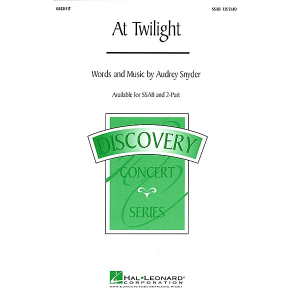 Hal Leonard At Twilight 2-Part Composed by Audrey Snyder