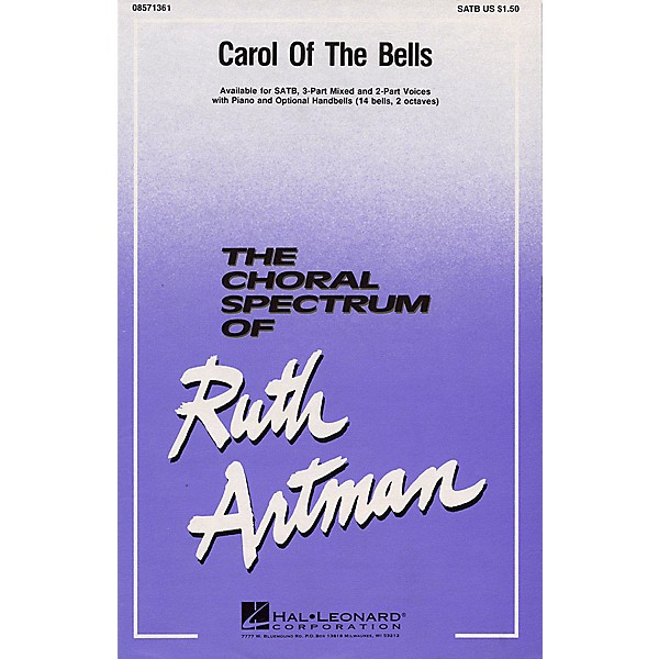 Hal Leonard Carol of the Bells 3-Part Mixed Arranged by Ruth Artman
