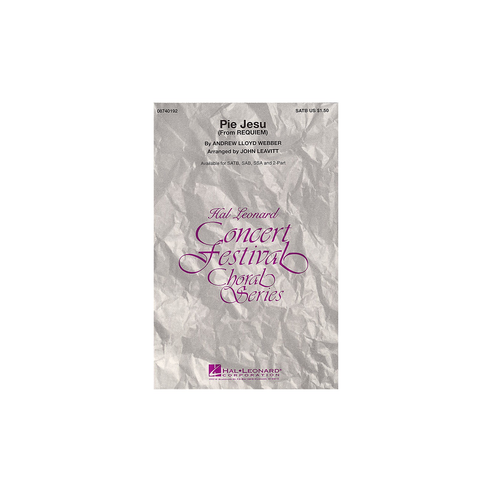 Hal Leonard Pie Jesu (from Requiem) TTB Arranged by John Leavitt