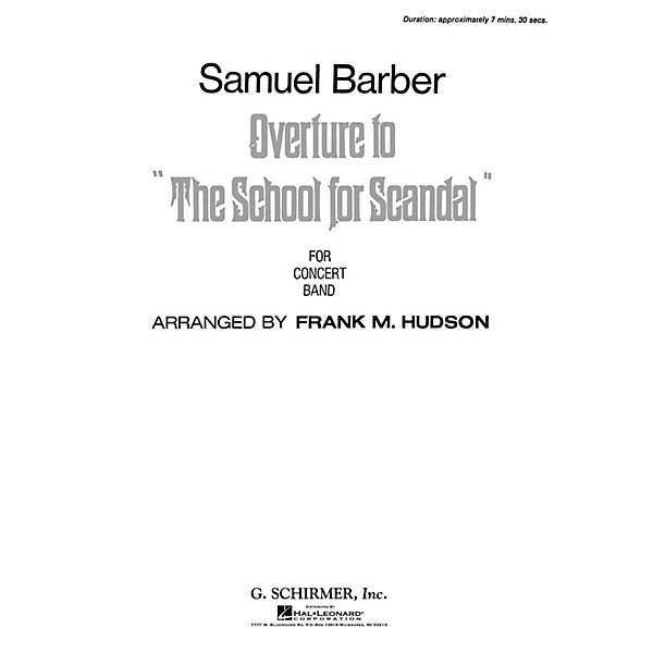 G. Schirmer Overture To School For Scandal Score *parts Avail On Rental* Concert Band Composed by S Barber