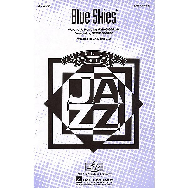 Hal Leonard Blue Skies SAB Arranged by Steve Zegree
