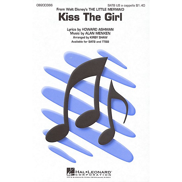 Hal Leonard Kiss the Girl (from The Little Mermaid) TTBB A Cappella Arranged by Kirby Shaw