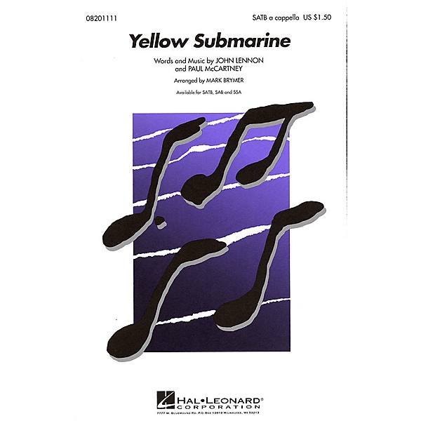 Hal Leonard Yellow Submarine SSA A Cappella by The Beatles Arranged by Mark Brymer