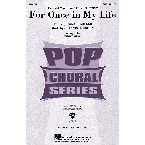 Hal Leonard For Once in My Life Combo Parts by Stevie Wonder Arranged by Kirby Shaw