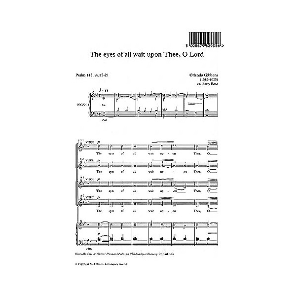 Music Sales Orlando Gibbons: The Eyes Of All Wait Upon Thee, O Lord (Ed. Barry Rose) Music Sales America Series