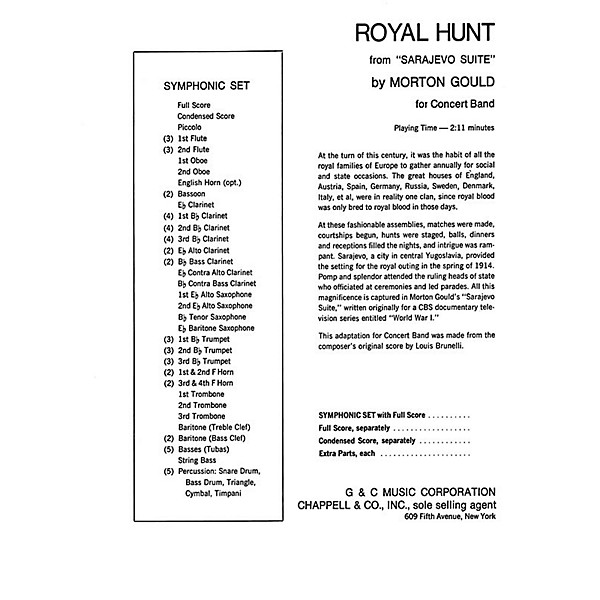 G. Schirmer Royal Hunt (Score and Parts) Concert Band Level 4-5 Composed by Morton Gould