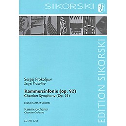 Sikorski Chamber Symphony for Chamber Orchestra, Op. 92 Score Composed by Prokofiev Arranged by Velasco