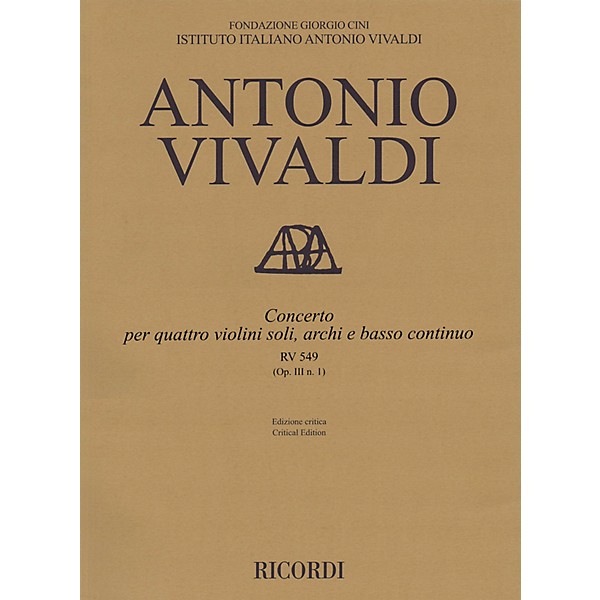 Ricordi Concerto D Major, RV 549, Op. III, No. 1 String Orchestra Series Softcover Composed by Antonio Vivaldi
