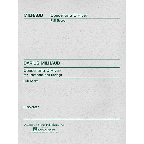 Associated Concertino d'Hiver (Full Score) Study Score Series Composed by Darius Milhaud