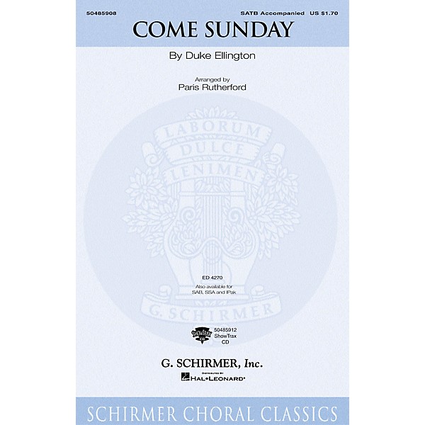 G. Schirmer Come Sunday ShowTrax CD Arranged by Paris Rutherford