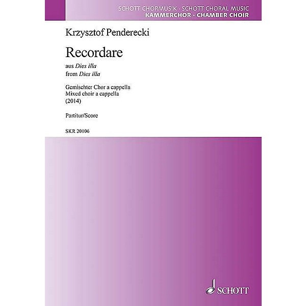 Schott Recordare from Dies illa SATB a cappella Composed by Krzysztof Penderecki