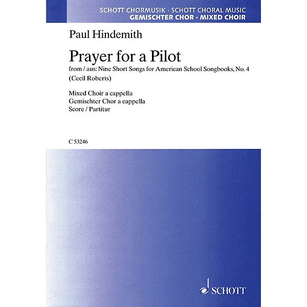 Schott Prayer for a Pilot SATB a cappella Composed by Paul Hindemith