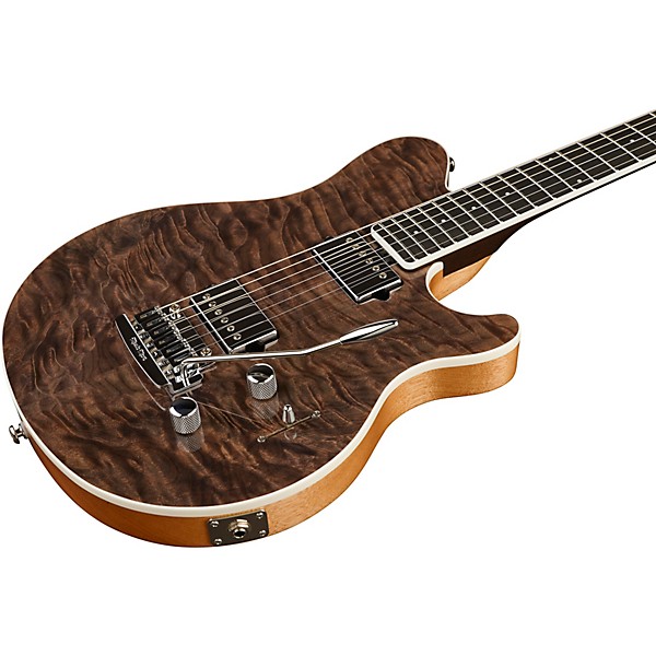Ernie Ball Music Man BFR Axis Super Sport Electric Guitar with Quilt Top and Mahogany Back Transparent Black