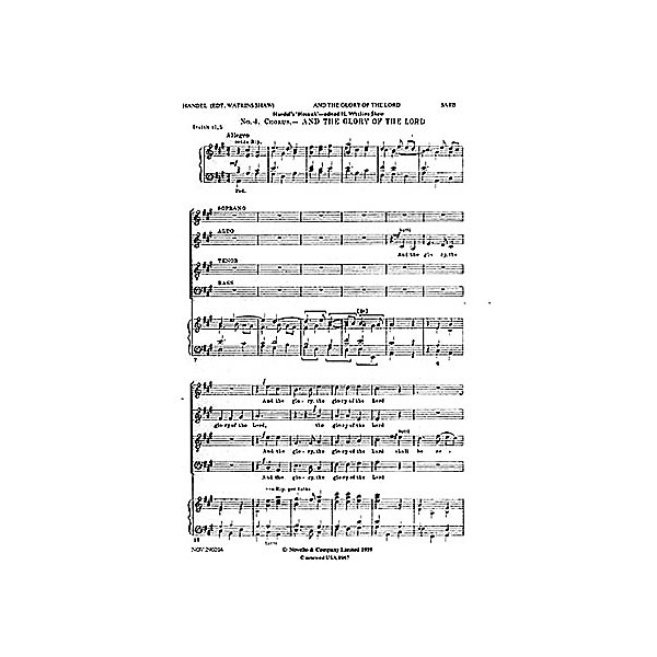 Novello And the Glory of the Lord (from Messiah) SATB Composed by George Frideric Handel