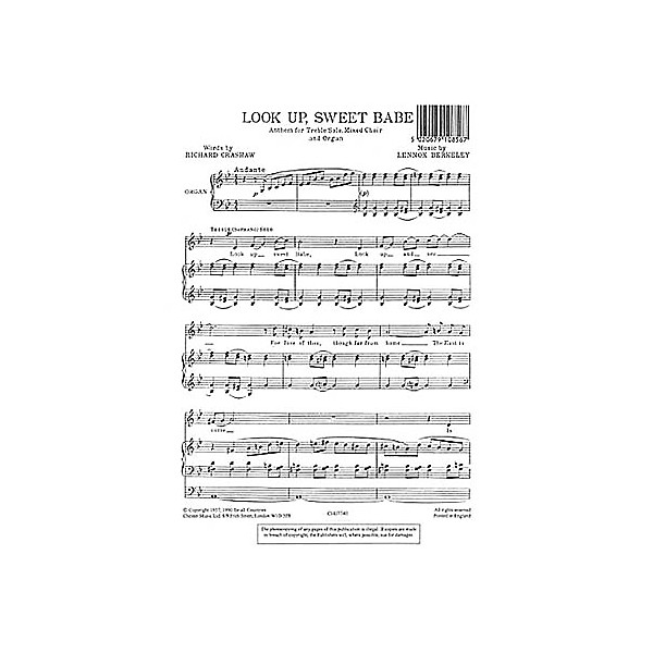 Chester Music Look Up Sweet Babe, Op. 43, No. 2 (with Organ) SATB Composed by Lennox Berkeley