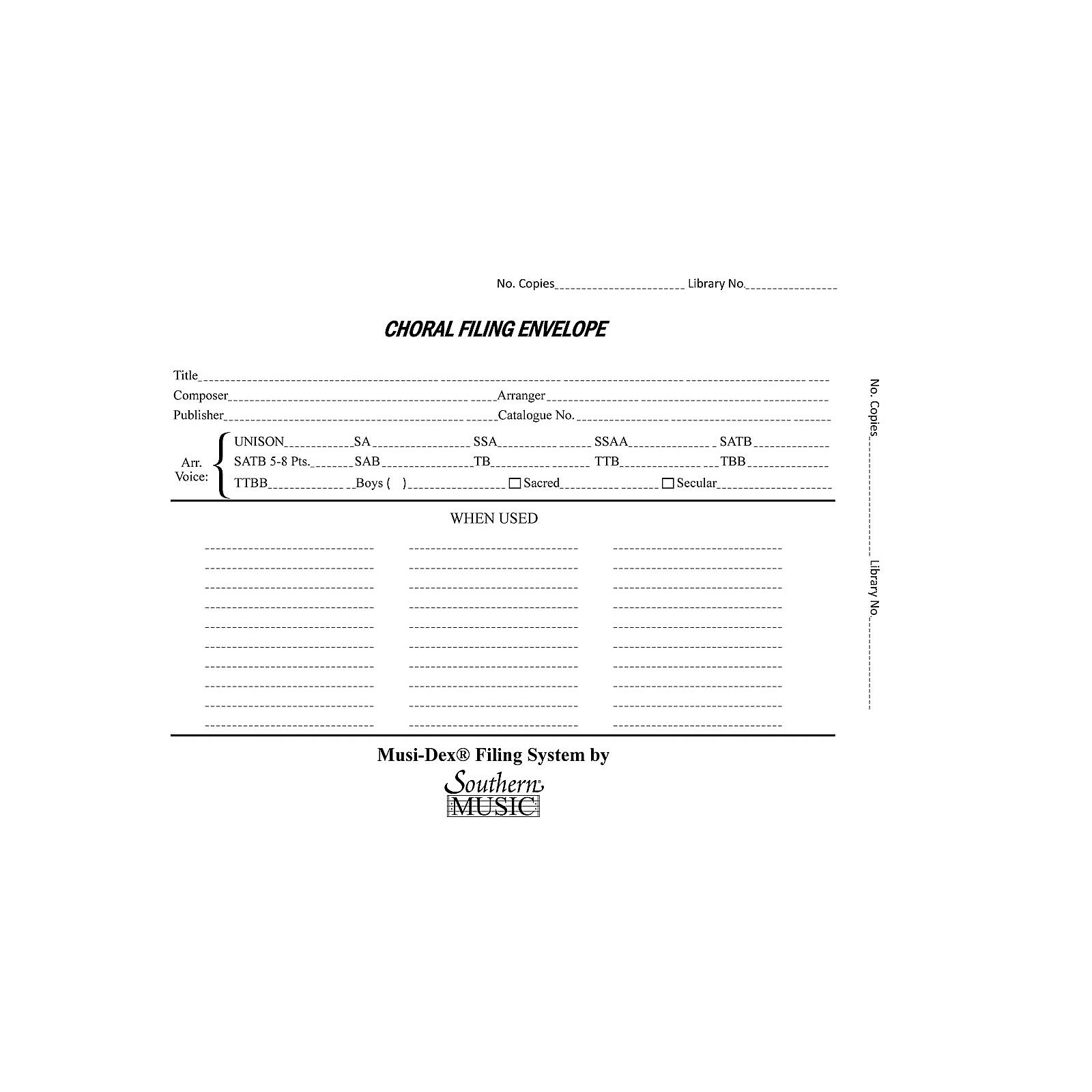 Southern Musidex Choral Filing Envelopes Guitar Center