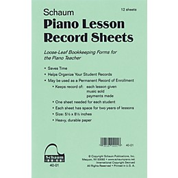 SCHAUM Piano Lesson Record Sheets Educational Piano Series Softcover