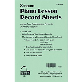 SCHAUM Piano Lesson Record Sheets Educational Piano Series Softcover