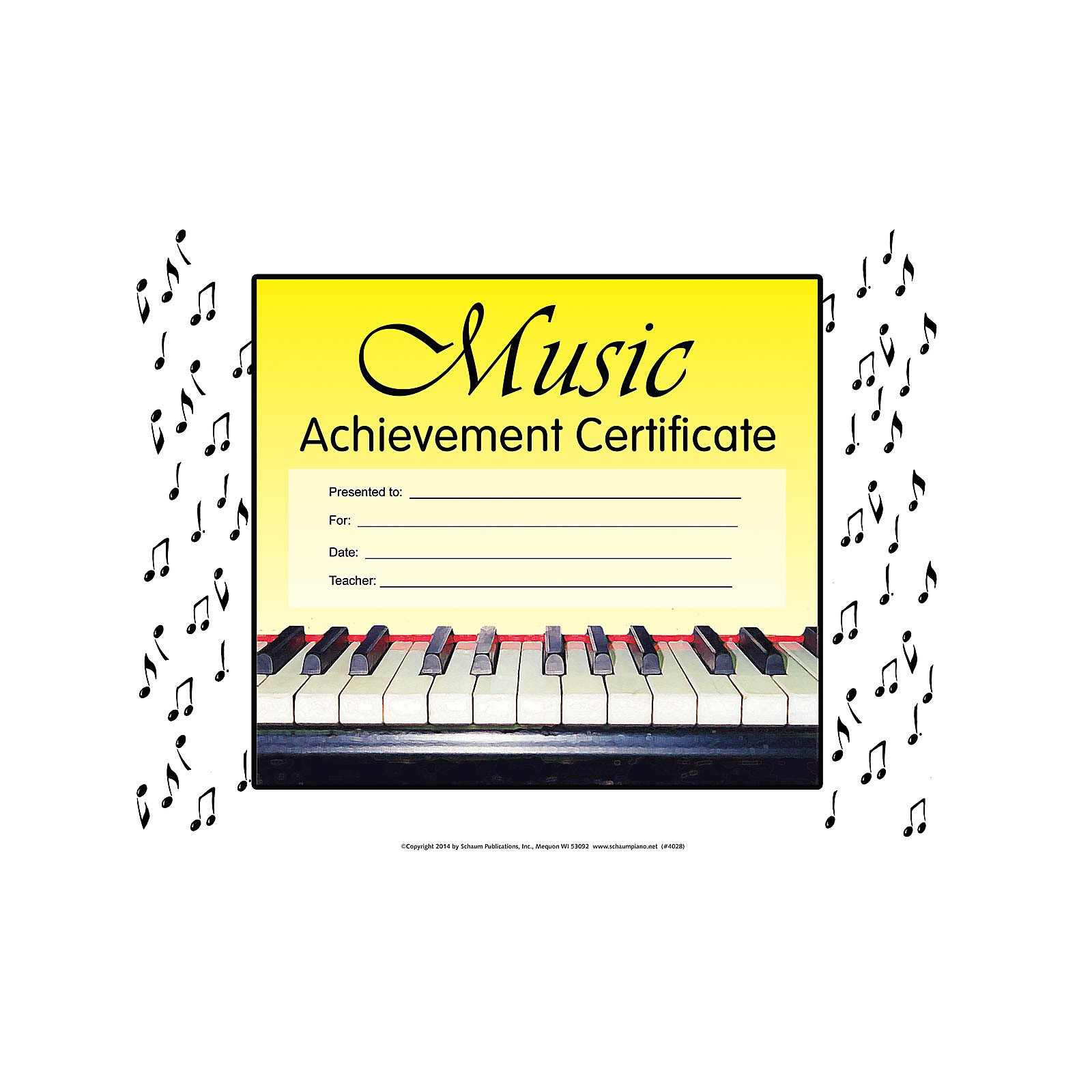 Schaum Music Achievement Certificate Educational Piano Series 