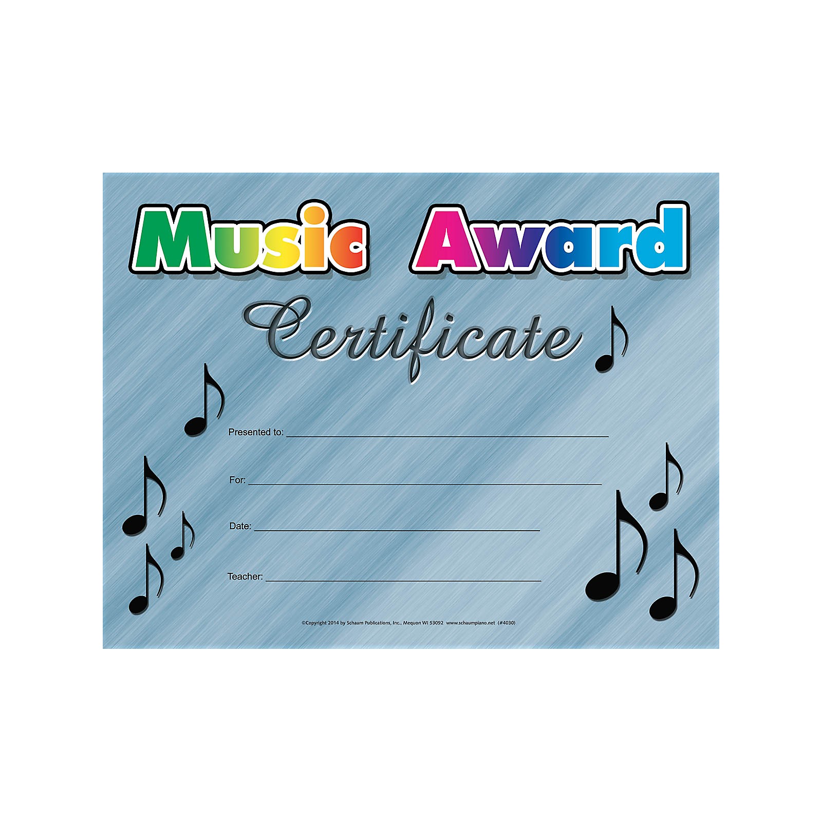 SCHAUM Music Award Certificate Educational Piano Series | Guitar Center