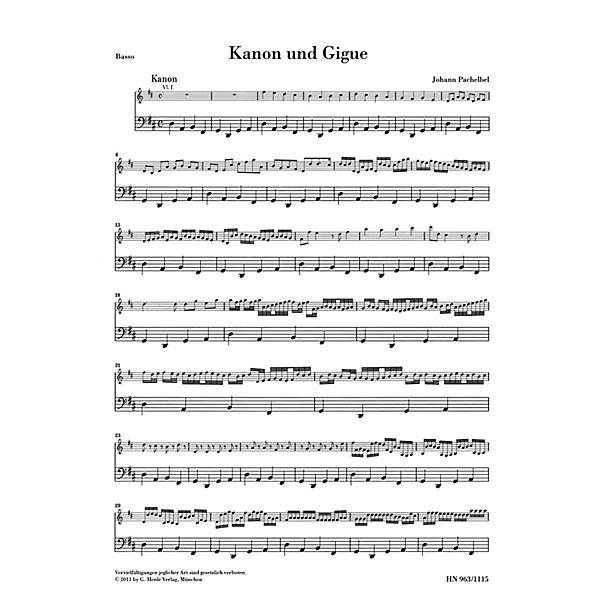 G. Henle Verlag Canon and Gigue for Three Violins and Basso Continuo in D Maj Henle Music by Pachelbel Edited Müllemann