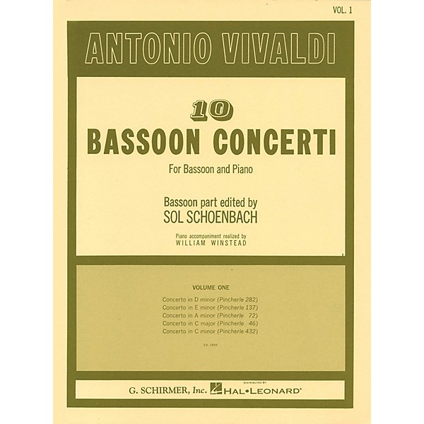 G. Schirmer 10 Bassoon Concerti, Vol. 1 Woodwind Solo Series by Vivaldi Edited by Sol Schoenbach