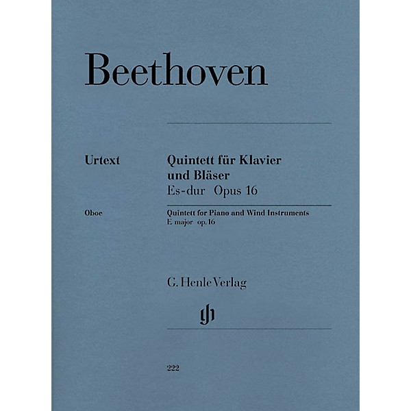 G. Henle Verlag Quintet for Piano and Wind Instruments in E-flat Maj, Op 16 Henle Music Folios Book by Beethoven