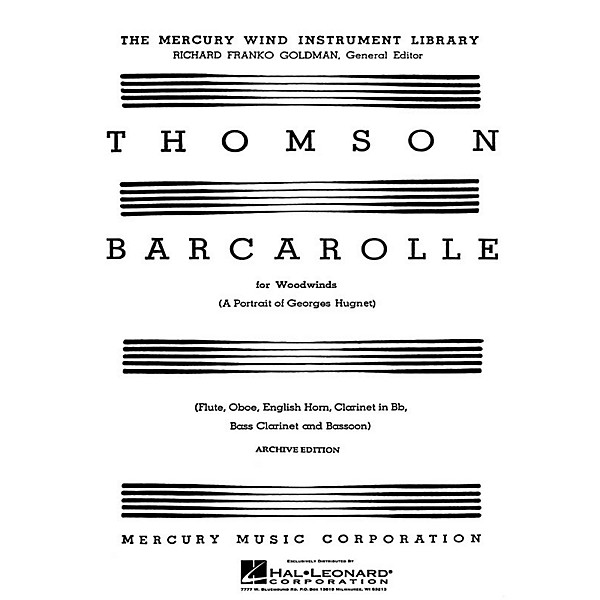 G. Schirmer Barcarolle (A Portrait of Georges Hugnet) (Score and Parts) Woodwind Ensemble Series by Virgil Thomson