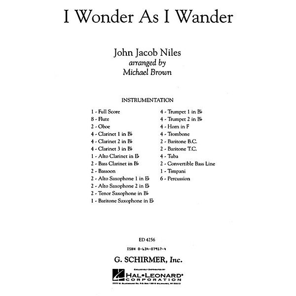 Positive Grid I Wonder As I Wander (full Score) Concert Band