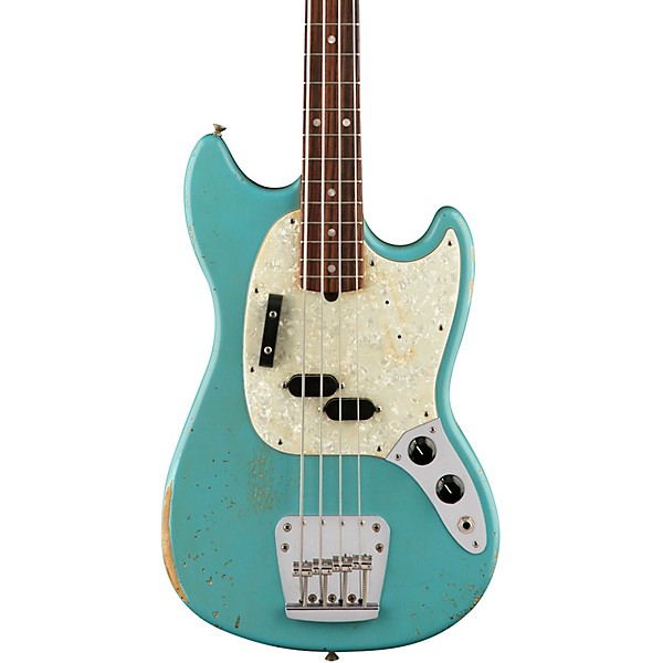 Open Box Fender Justin Meldal-Johnsen Road Worn Mustang Electric Bass Level 2 Faded Daphne Blue 190839757920