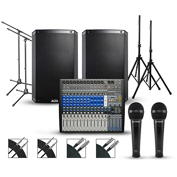 PreSonus Complete PA Package with PreSonus StudioLive AR16 USB Mixer and Alto Truesonic 2 Series Powered Speakers 15" Mains