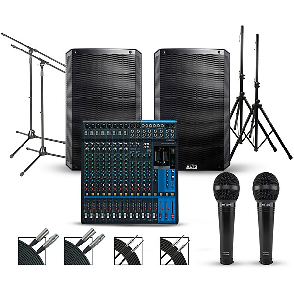 Yamaha Complete PA Package with Yamaha MG16XU 16-channel Mixer and Alto Truesonic 2 Series Active Speakers 15" Mains