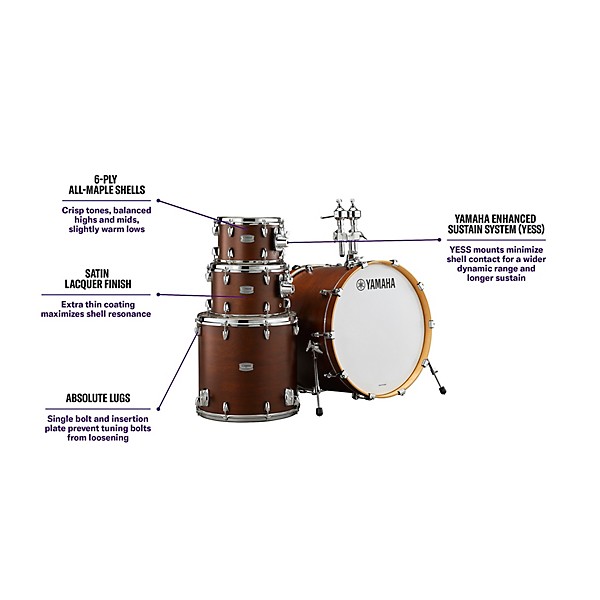 Yamaha Tour Custom Maple 4-Piece Shell Pack With 20" Bass Drum Chocolate Satin