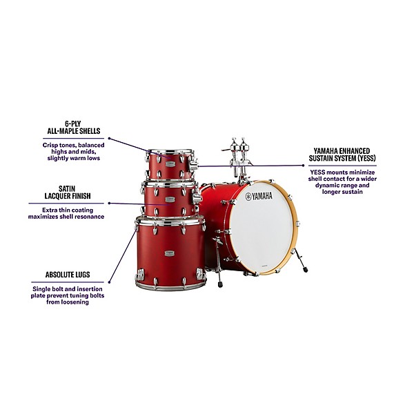 Yamaha Tour Custom Maple 4-Piece Shell Pack With 20" Bass Drum Candy Apple Satin