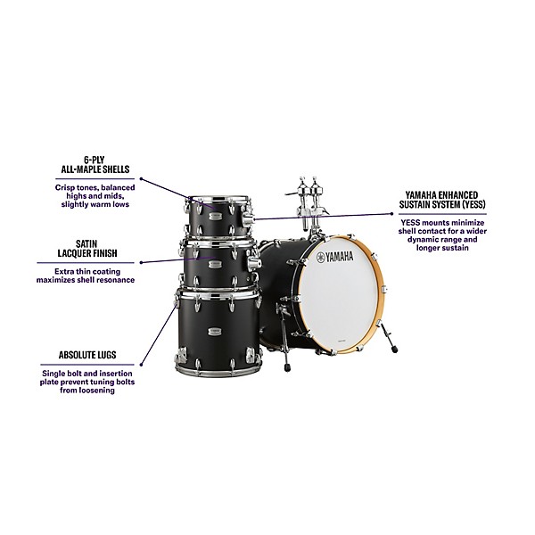 Yamaha Tour Custom Maple 4-Piece Shell Pack With 20" Bass Drum Licorice Satin