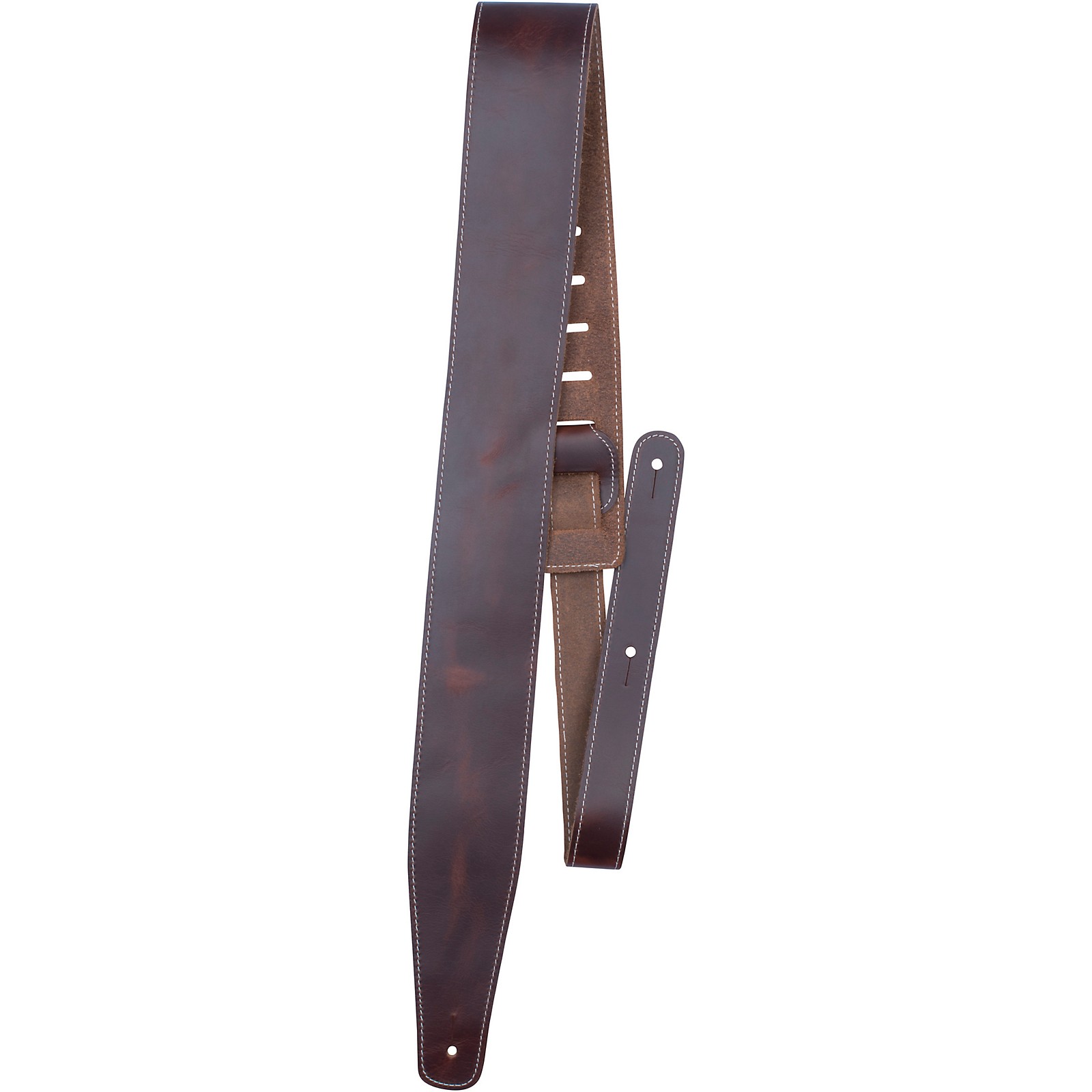 Perri's Oil Leather Guitar Strap With Contrast Stitching Brown 2.5 in