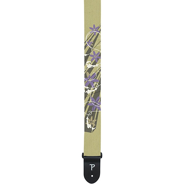Perri's Cotton Guitar Strap With Screen Printed Design Cream-Flowers