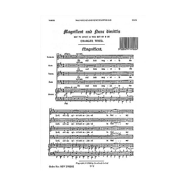 Novello Magnificat and Nunc Dimittis in D SATB, Organ Composed by Charles Wood