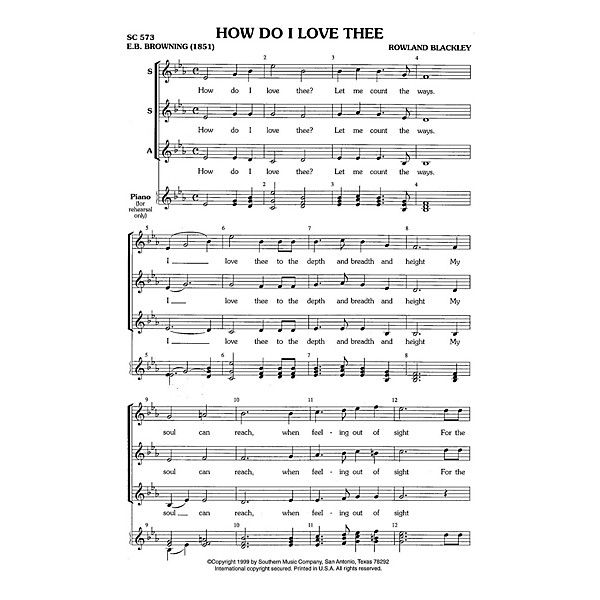 Hal Leonard How Do I Love Thee? (Choral Music/Octavo Secular Ssa) SSA Composed by Blackley, Rowland