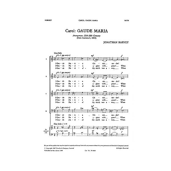 Novello Gaude Maria SATB Composed by Jonathan Harvey