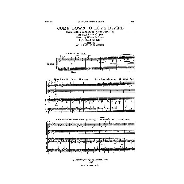 Novello Come Down, O Love Divine SATB Composed by William H. Harris