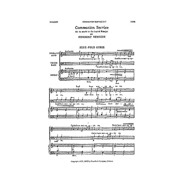 Novello Communion Service in F SATB Composed by Herbert Sumsion