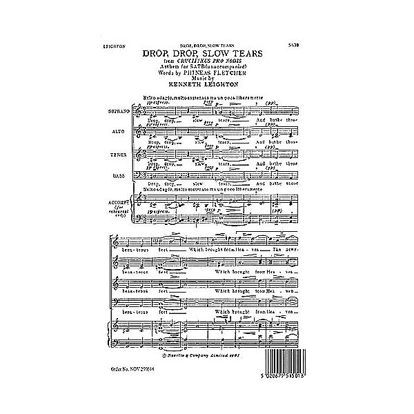 Novello Drop, Drop, Slow Tears SATB Composed by Kenneth Leighton