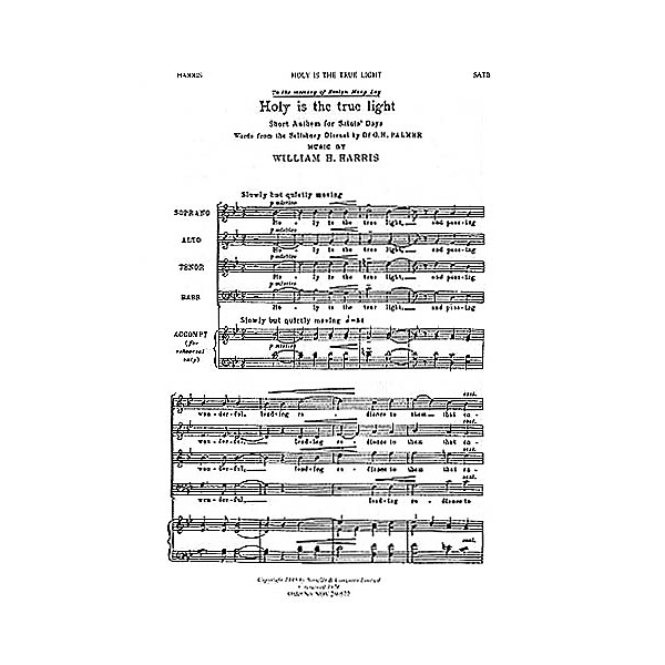 Novello Holy Is the True Light SATB Composed by William H. Harris
